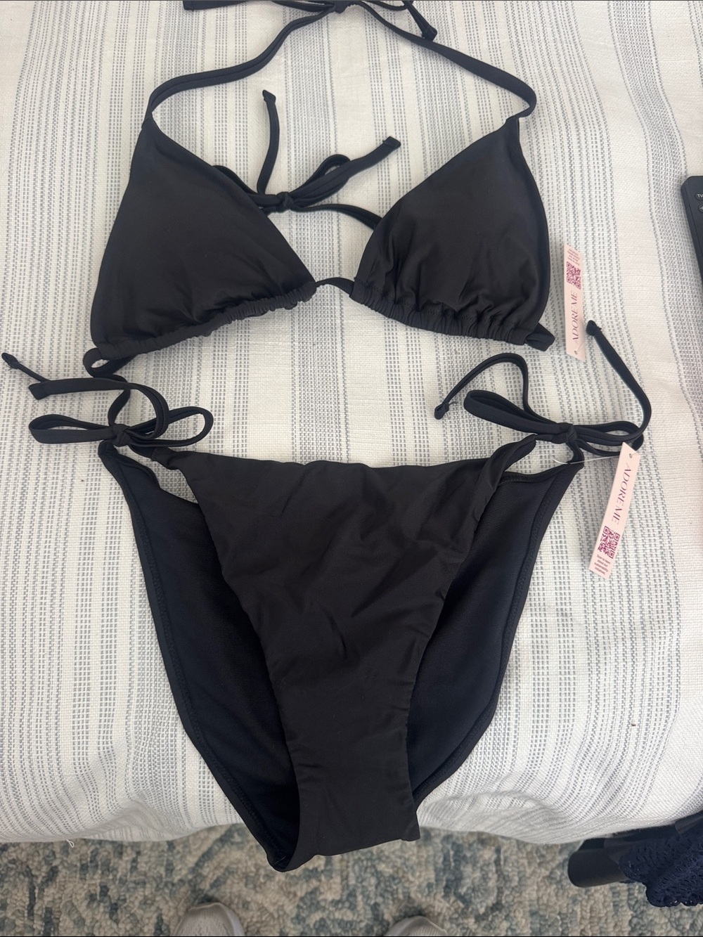 Adore Me Black Triangle Tie Side Bikini Size L NWT